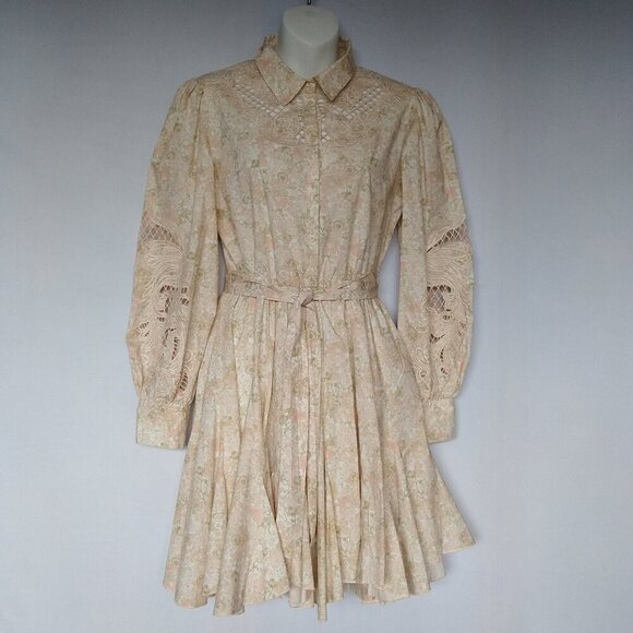 Maje Ebroidered Cut Out Applique Dress Full Gore Skirt Pink Floral Size 36 - Picture 1 of 7